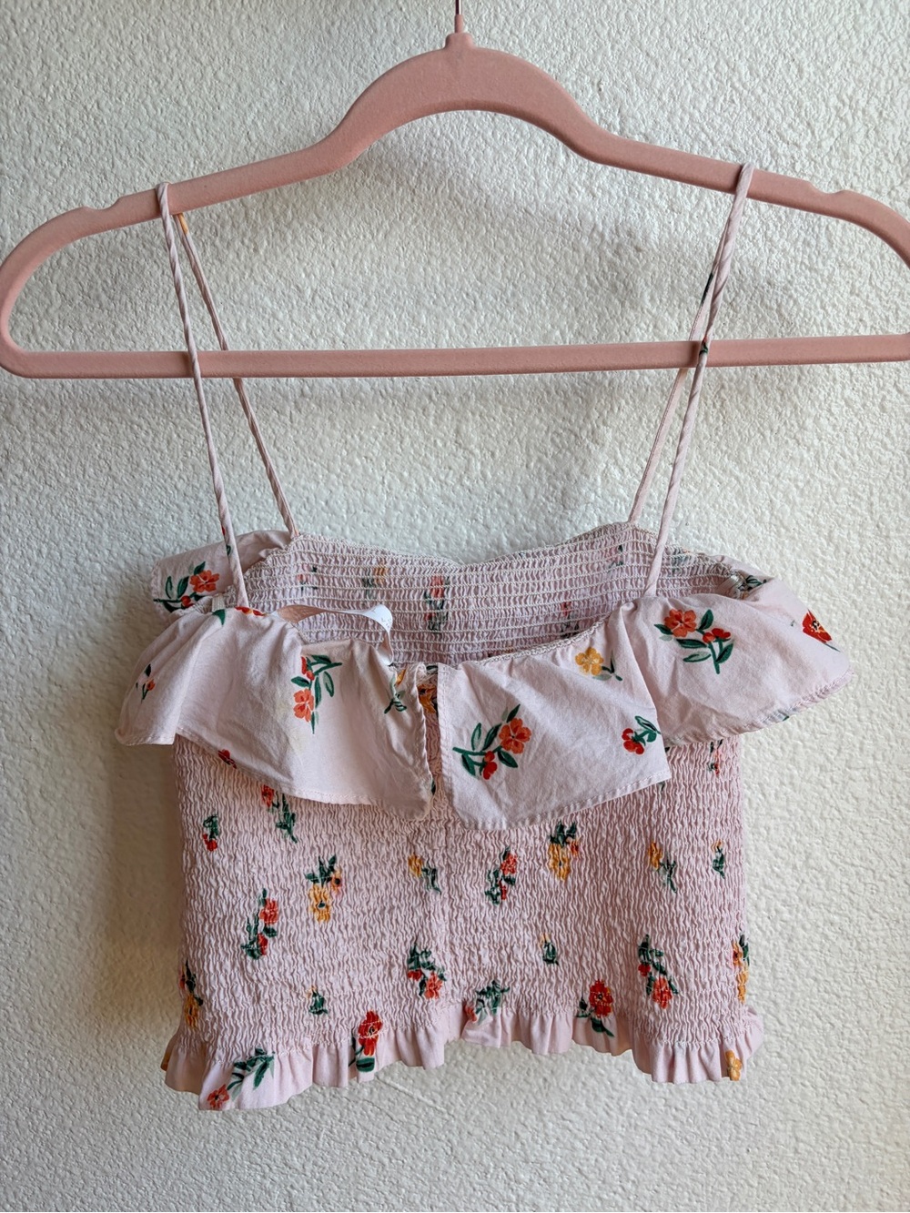 Zara Cotton Floral Smocked Tie Front Ruffle Collar Top Small - Picture 3 of 7